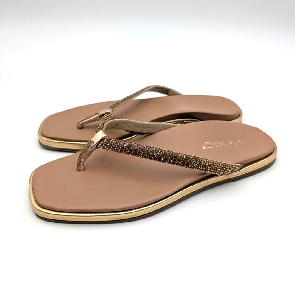 Vionic Vista Shine Flip Flop Sandals Open Toe Women's Gold Metallic Sz US7 EU37